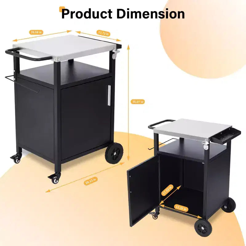 Outdoor Grill Table Cart with Cabinet, Stainless Steel Movable Kitchen Island with Large Storage Cabinet, Multifunction Food Prep Table