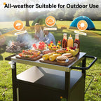 Outdoor Grill Table Cart with Cabinet, Stainless Steel Movable Kitchen Island with Large Storage Cabinet, Multifunction Food Prep Table