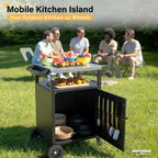 Outdoor Grill Table Cart with Cabinet, Stainless Steel Movable Kitchen Island with Large Storage Cabinet, Multifunction Food Prep Table