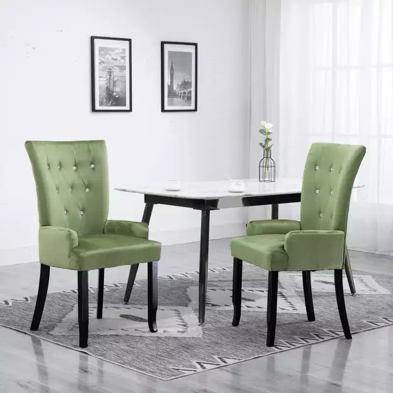Dining Chair Light Green Polyester Velvet, Solid Oak Wood