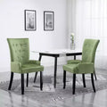 Dining Chair Light Green Polyester Velvet, Solid Oak Wood