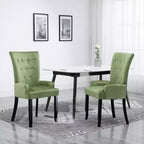 Dining Chair Light Green Polyester Velvet, Solid Oak Wood