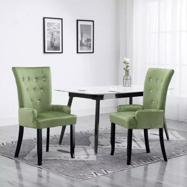 Chaise de salle à manger en velours polyester vert clair, bois de chêne massif
