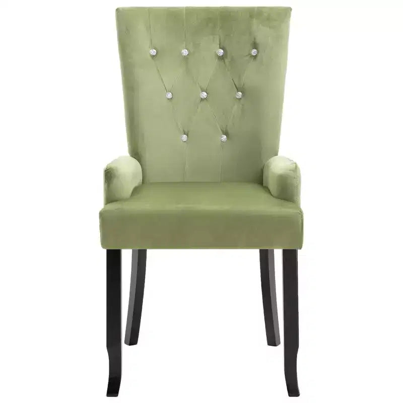 Dining Chair Light Green Polyester Velvet, Solid Oak Wood