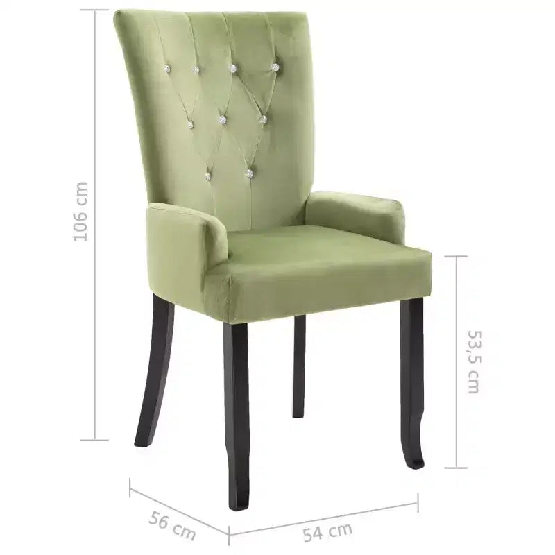 Dining Chair Light Green Polyester Velvet, Solid Oak Wood