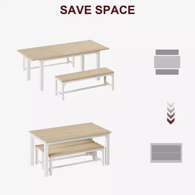 Space-Saving Extendable Office Desk Table Only, 63 Large Mid-Century, Metal Frame, Easy-Clean MDF Wood Color Board + White Iron Frame