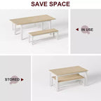 Space-Saving Extendable Office Desk Table Only, 63 Large Mid-Century, Metal Frame, Easy-Clean MDF Wood Color Board + White Iron Frame