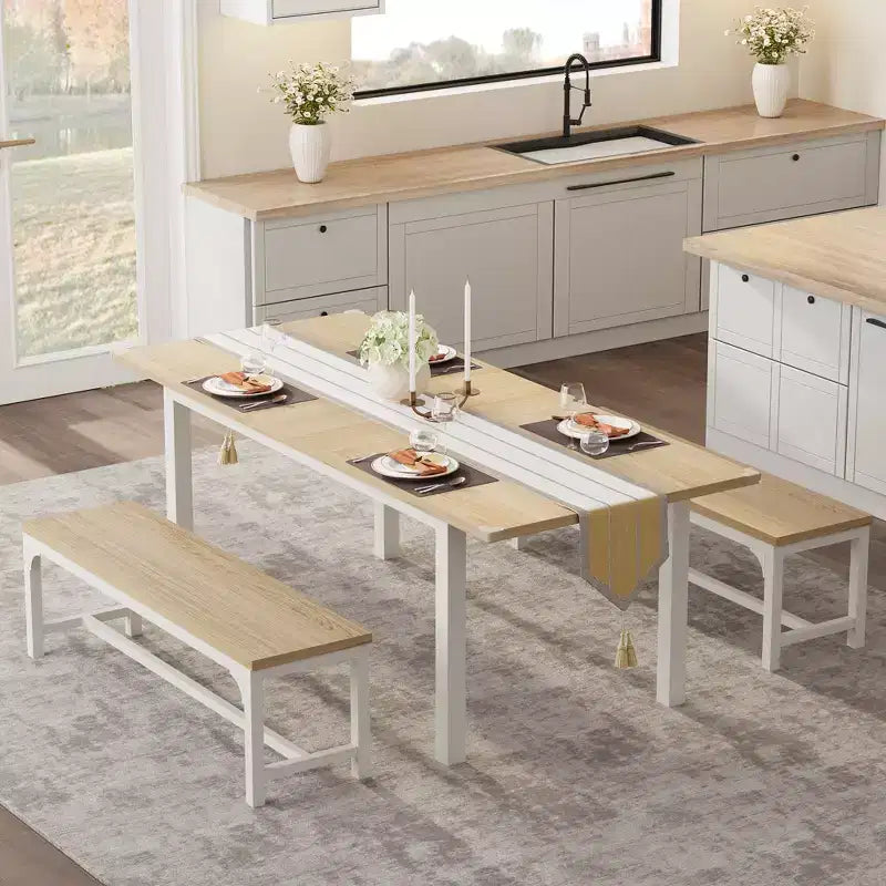 Space-Saving Extendable Office Desk Table Only, 63 Large Mid-Century, Metal Frame, Easy-Clean MDF Wood Color Board + White Iron Frame