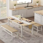 Space-Saving Extendable Office Desk Table Only, 63 Large Mid-Century, Metal Frame, Easy-Clean MDF Wood Color Board + White Iron Frame