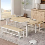 Space-Saving Extendable Office Desk Table Only, 63 Large Mid-Century, Metal Frame, Easy-Clean MDF Wood Color Board + White Iron Frame