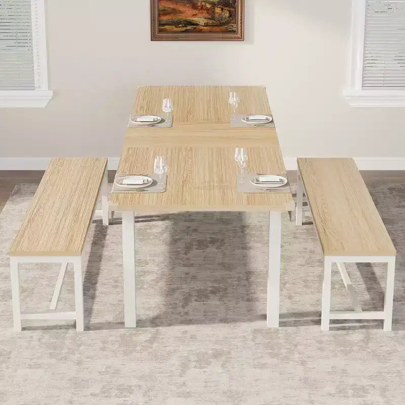 Space-Saving Extendable Office Desk Table Only, 63 Large Mid-Century, Metal Frame, Easy-Clean MDF Wood Color Board + White Iron Frame