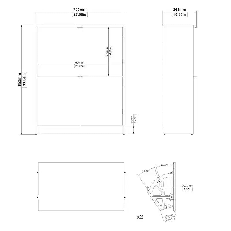 2 Drawer Shoe Cabinet