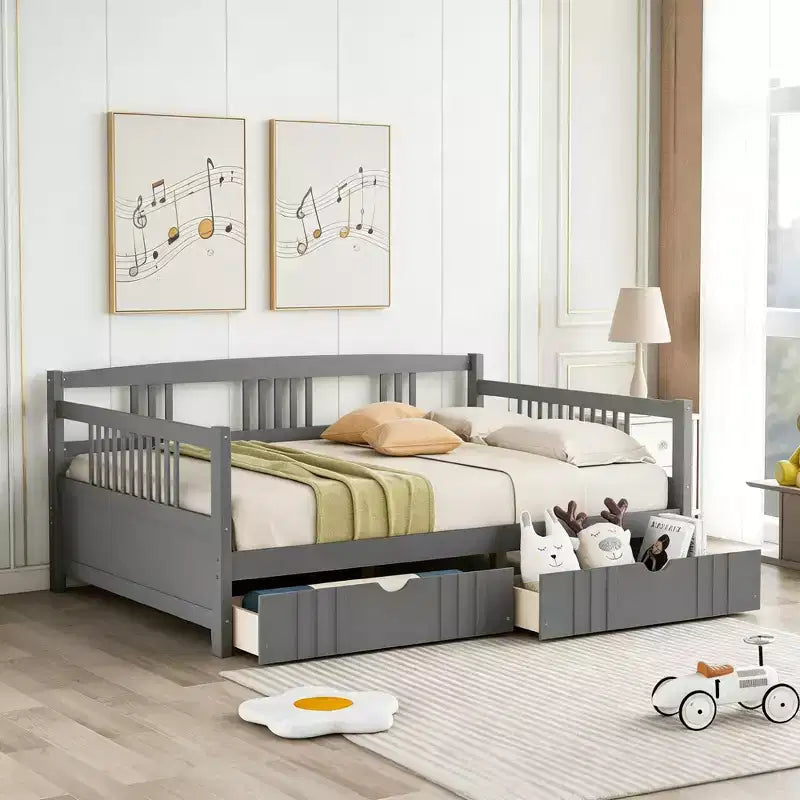 Modern Full Size Wood Daybed Bed with 2 Drawers for Living Room and Guest Room