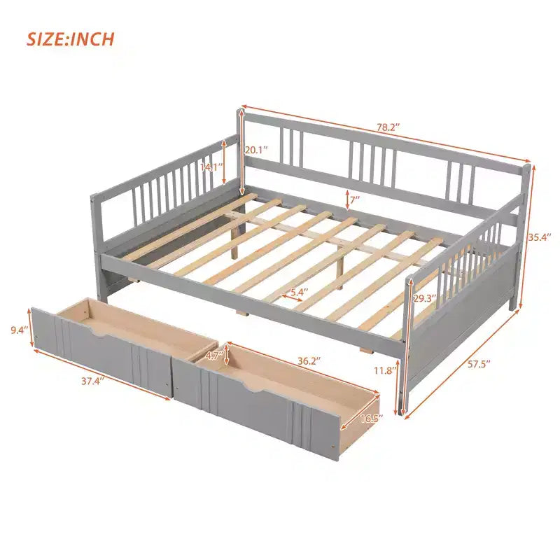 Modern Full Size Wood Daybed Bed with 2 Drawers for Living Room and Guest Room