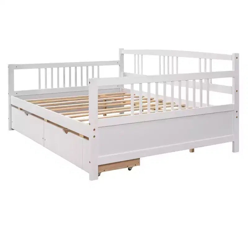 Modern Full Size Wood Daybed Bed with 2 Drawers for Living Room and Guest Room