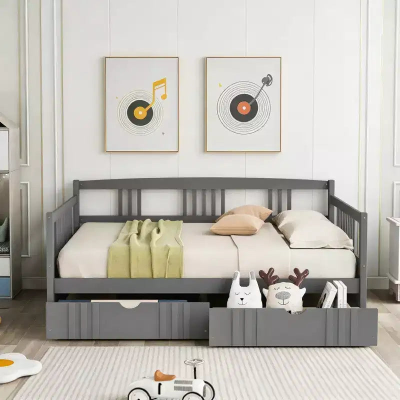 Modern Full Size Wood Daybed Bed with 2 Drawers for Living Room and Guest Room