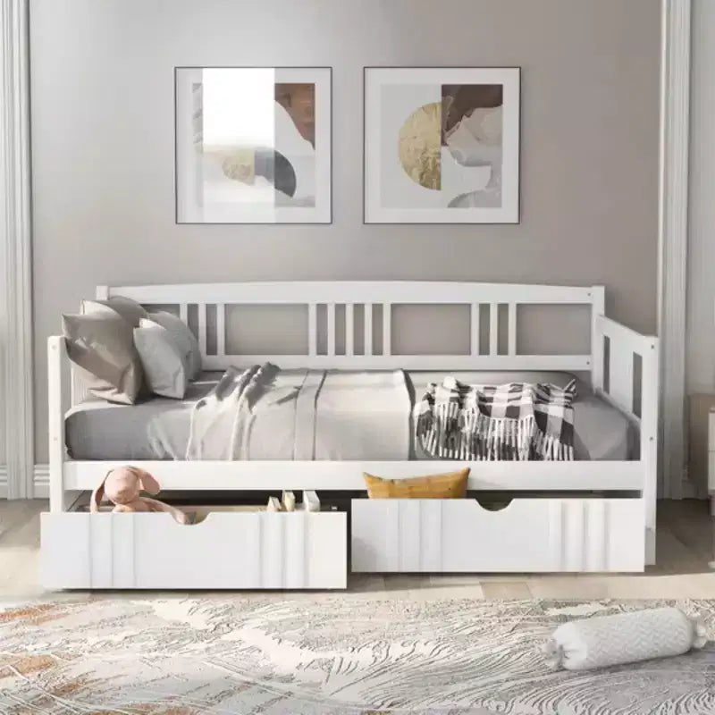 Modern Full Size Wood Daybed Bed with 2 Drawers for Living Room and Guest Room