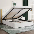 Storage Bed with Wingback Headboard, Modern Upholstered Bed Frame, Strong Wood Slats, No Box Spring Needed, Easy Assembly