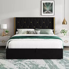 Storage Bed with Wingback Headboard, Modern Upholstered Bed Frame, Strong Wood Slats, No Box Spring Needed, Easy Assembly