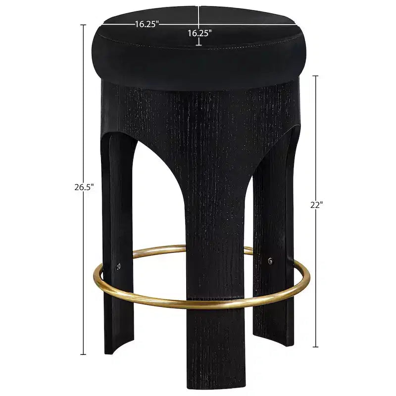 Black Finish Velvet Upholstered Counter Stool
