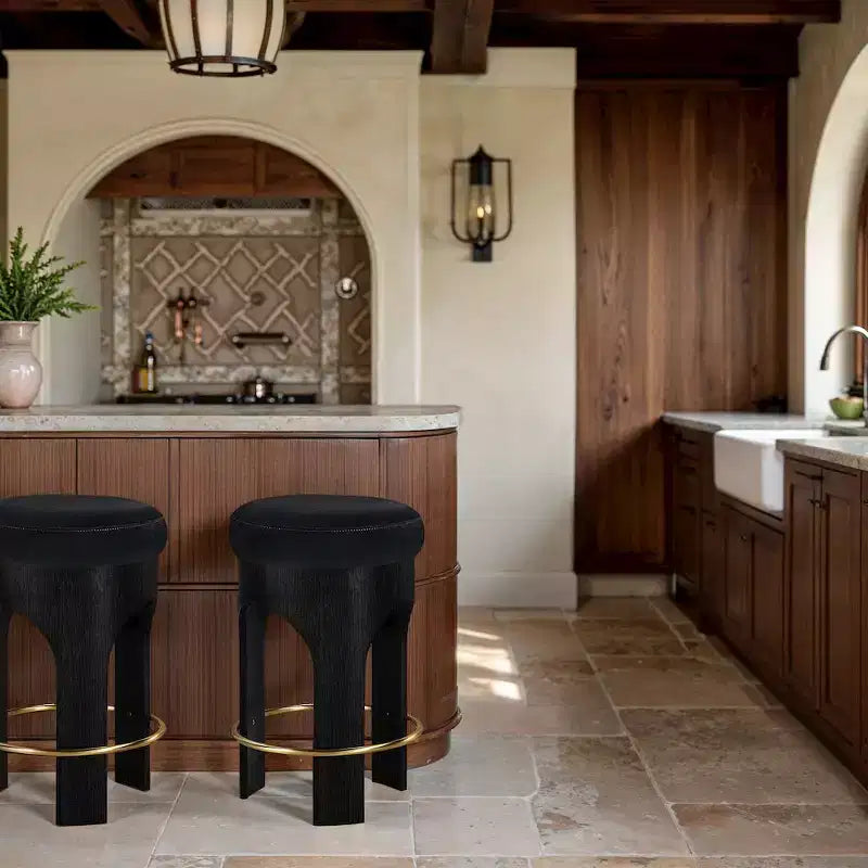 Black Finish Velvet Upholstered Counter Stool