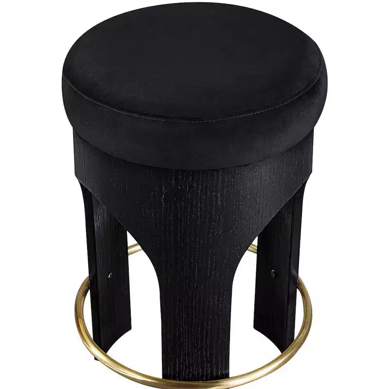 Black Finish Velvet Upholstered Counter Stool