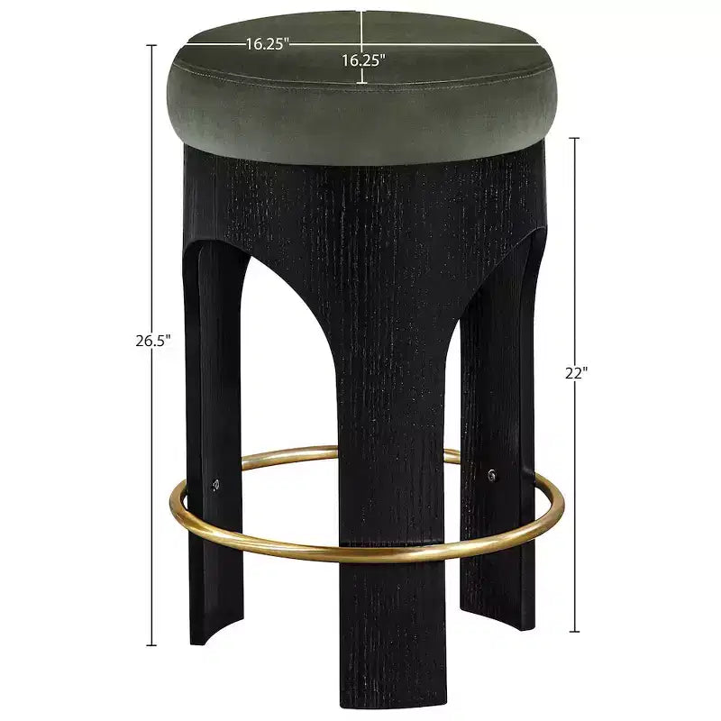 Black Finish Velvet Upholstered Counter Stool