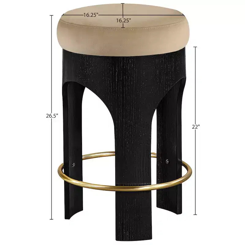 Black Finish Velvet Upholstered Counter Stool