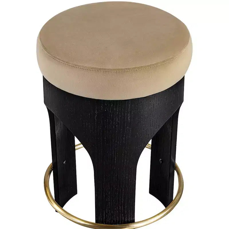 Black Finish Velvet Upholstered Counter Stool
