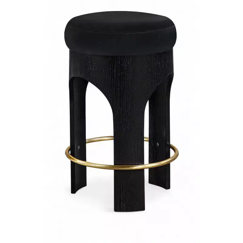 Black Finish Velvet Upholstered Counter Stool