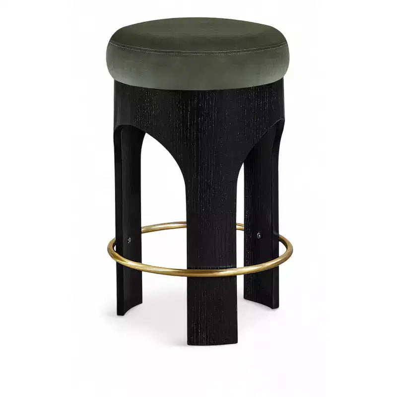 Black Finish Velvet Upholstered Counter Stool