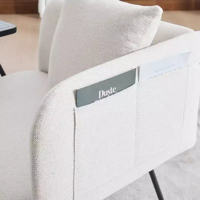 Chenille Upholstered Single Sofa with Side Table