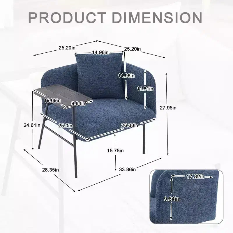 Chenille Upholstered Single Sofa with Side Table
