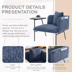 Chenille Upholstered Single Sofa with Side Table