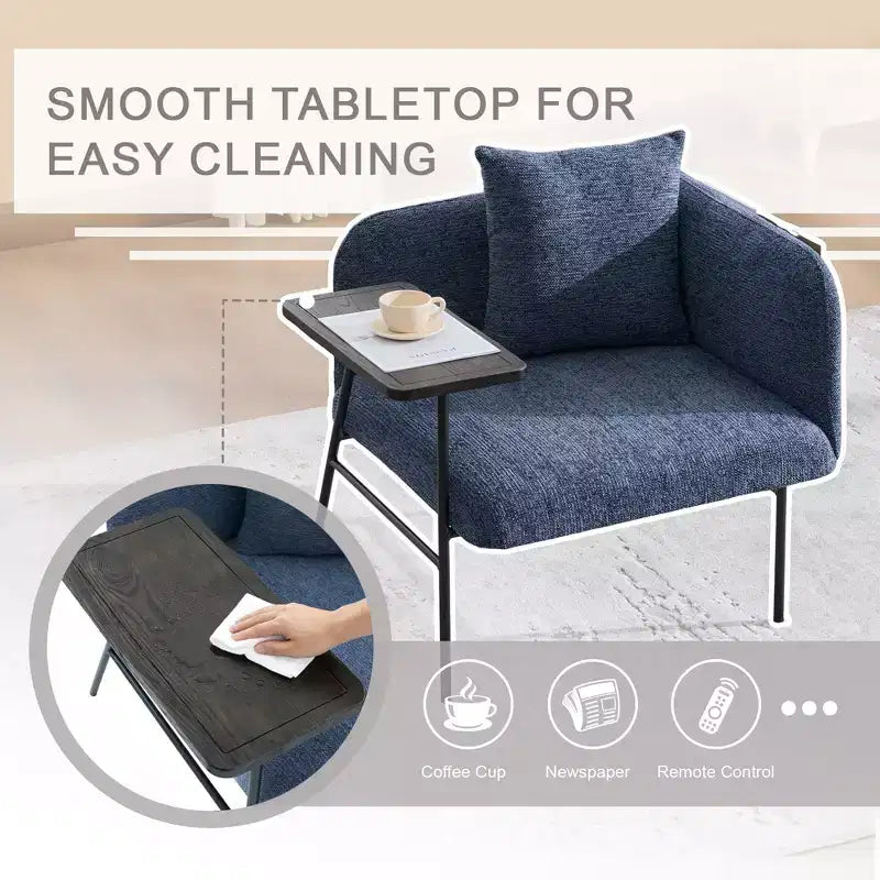 Chenille Upholstered Single Sofa with Side Table