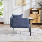 Chenille Upholstered Single Sofa with Side Table