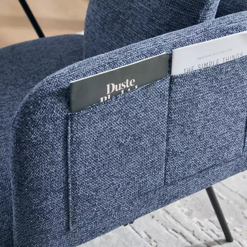 Chenille Upholstered Single Sofa with Side Table
