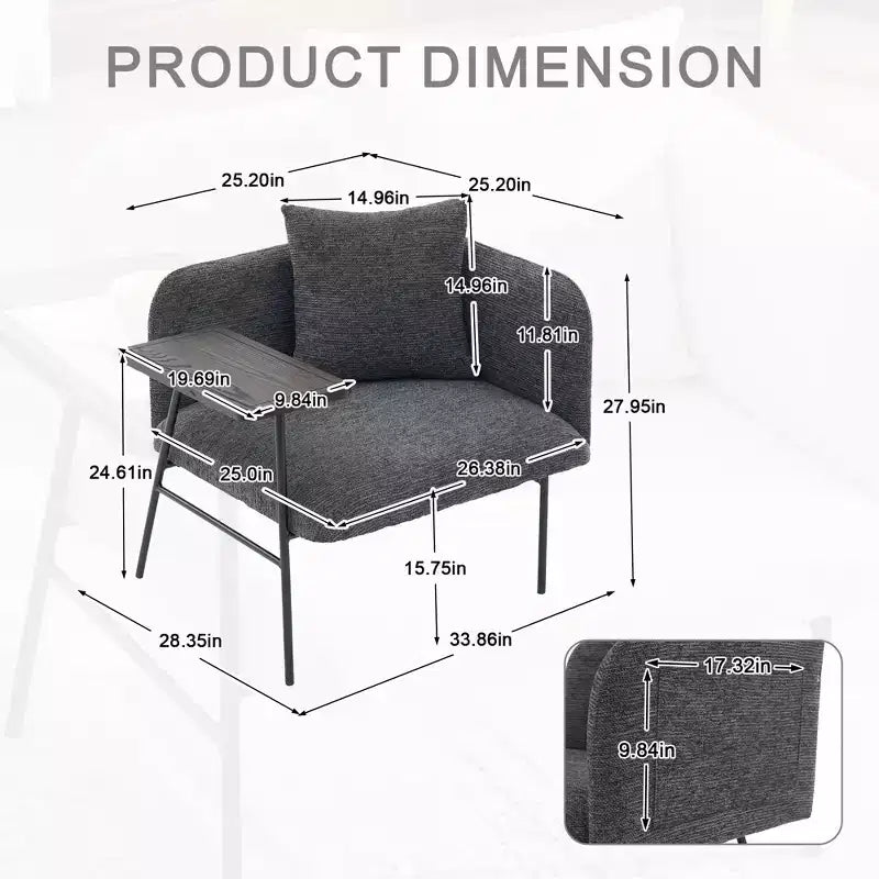 Chenille Upholstered Single Sofa with Side Table