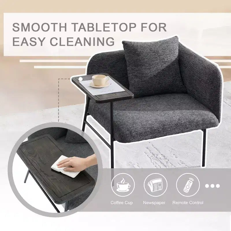Chenille Upholstered Single Sofa with Side Table