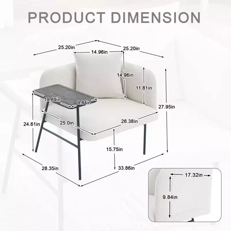Chenille Upholstered Single Sofa with Side Table
