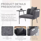 Chenille Upholstered Single Sofa with Side Table