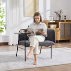 Chenille Upholstered Single Sofa with Side Table