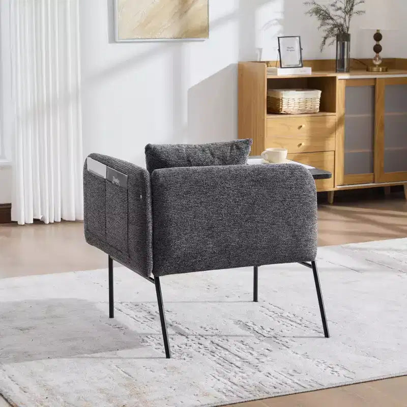 Chenille Upholstered Single Sofa with Side Table