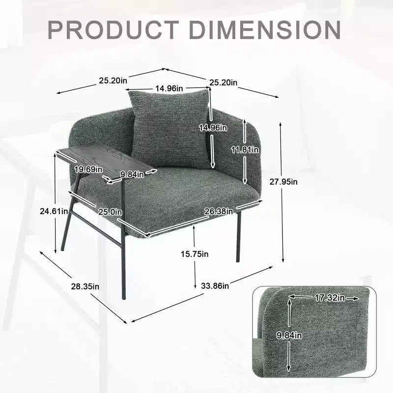 Chenille Upholstered Single Sofa with Side Table