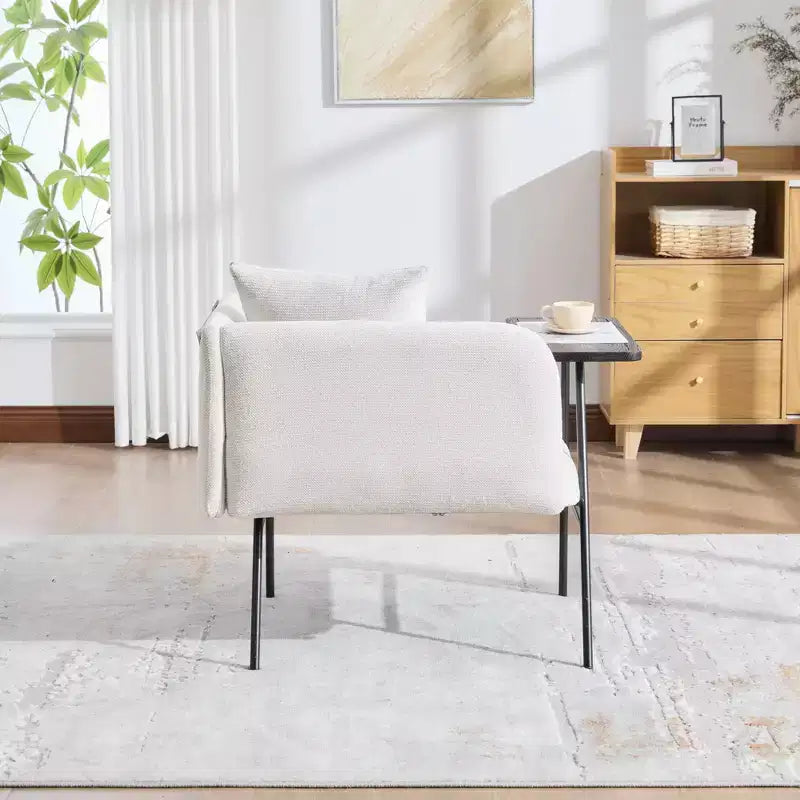 Chenille Upholstered Single Sofa with Side Table