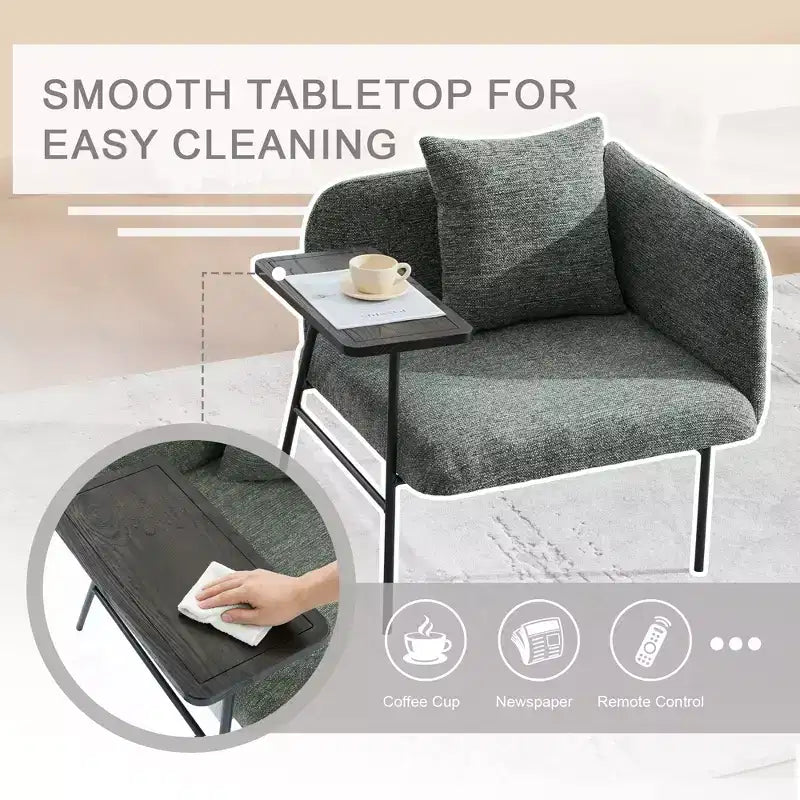 Chenille Upholstered Single Sofa with Side Table