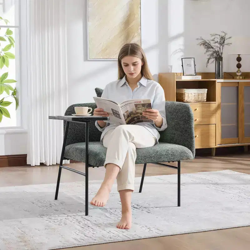 Chenille Upholstered Single Sofa with Side Table