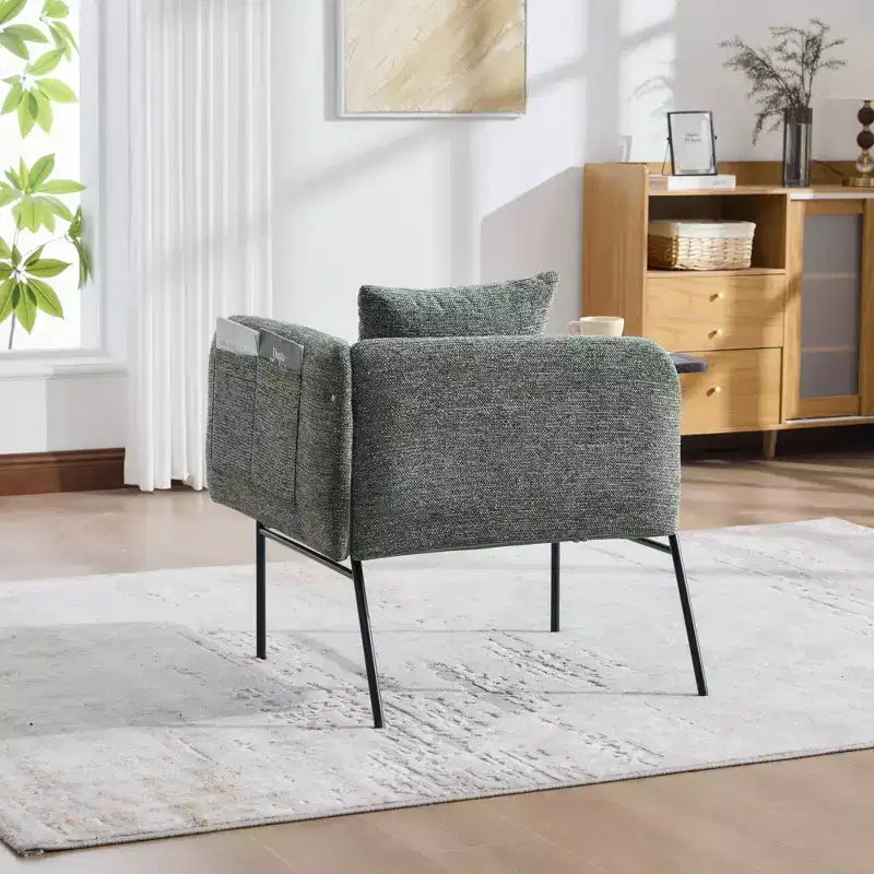 Chenille Upholstered Single Sofa with Side Table
