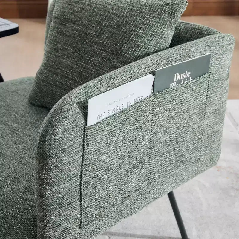Chenille Upholstered Single Sofa with Side Table