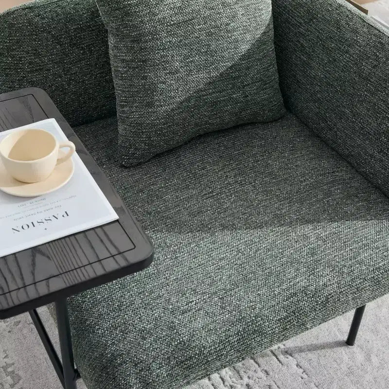 Chenille Upholstered Single Sofa with Side Table